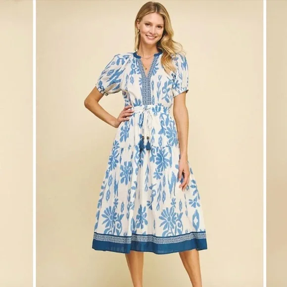 Pinch Blue and White Floral Midi Dress - NWT - Medium - Picture 4 of 4